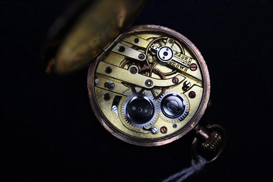 A 9k gold fob watch with gilt dial, cased